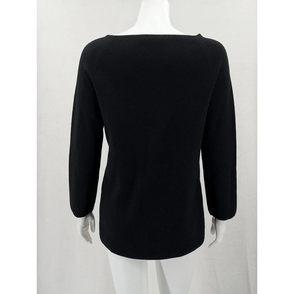 Tory Burch Sweater Women Medium Black Merino Wool Boat Neck Knit Staple Designer